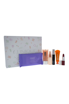 Clinique Fresh On Arrival Set by Clinique for Women - 6 Pc Set 10 Pc Towelettes Take the Day Off, 1oz Moisture Surge Face Spray Thirst Skin Relief, 1oz Moisture Surge Extended Thirst Relief, 0.3oz Chubby Lash Fattening Mascara, 0.13oz Clinique Pop Lip Col