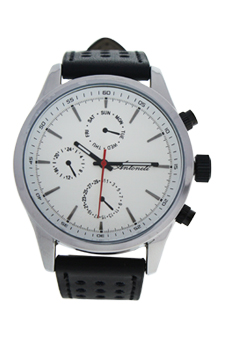 AG0308-01 Silver/Black Leather Strap Watch by Antoneli for Men - 1 Pc Watch