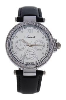 AL0519-07 Silver/Black Leather Strap Watch by Antoneli for Women - 1 Pc Watch