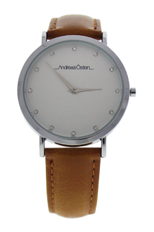 AO-18 Klassisk - Silver/Brown Leather Strap Watch by Andreas Osten for Women - 1 Pc Watch