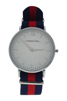 AO-61 Somand - Silver/Navy Blue-Red Nylon Strap Watch by Andreas Osten for Women - 1 Pc Watch