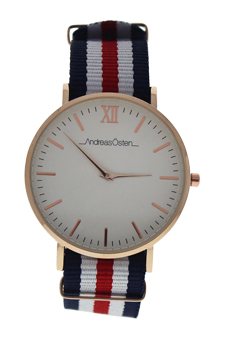 AO-62 Somand - Rose Gold/Navy Blue-White-Red Nylon Strap Watch by Andreas Osten for Unisex - 1 Pc Watch