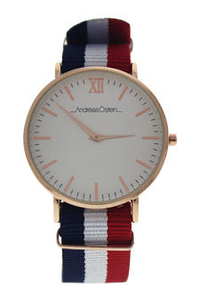 AO-65 Somand - Rose Gold/Navy Blue-White-Red Nylon Strap Watch by Andreas Osten for Unisex - 1 Pc Watch