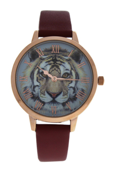 CRA018 La Animale - Rose Gold/Red Leather Strap Watch by Charlotte Raffaelli for Women - 1 Pc Watch