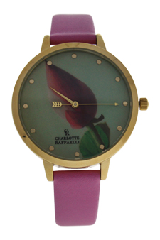 CRF005 La Florale - Gold/Rose Leather Strap Watch by Charlotte Raffaelli for Women - 1 Pc Watch