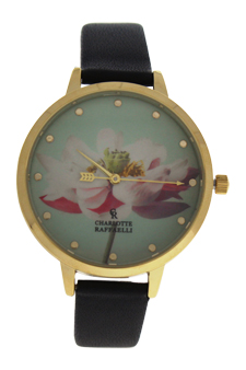 CRF008 La Florale - Gold/Black Leather Strap Watch by Charlotte Raffaelli for Women - 1 Pc Watch