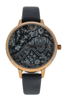 CRR003 La Romance - Rose Gold/Black Leather Strap Watch by Charlotte Raffaelli for Women - 1 Pc Watch