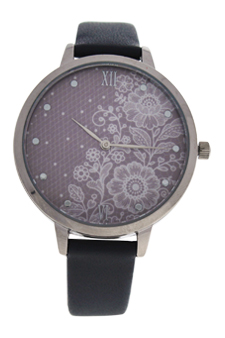 CRR004 La Romance - Silver/Grey Leather Strap Watch by Charlotte Raffaelli for Women - 1 Pc Watch