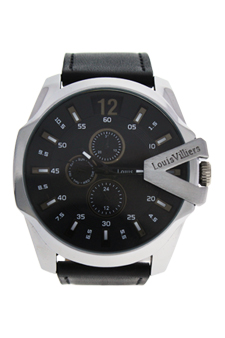 LVAG8912-21 Silver/Black Leather Strap Watch by Louis Villiers for Men - 1 Pc Watch