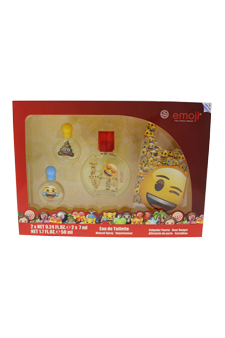 Emoji by Air-Val International for Kids - 4 Pc Gift Set 1.7oz EDT Spray, 0.24oz EDT Splash (Mini), 0.24oz EDT Splash (Mini), Door Hanger